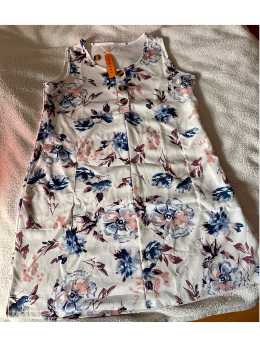 Women's Misfay Floral Mini Dress, Size XL White and Blue - Picture 5 of 6